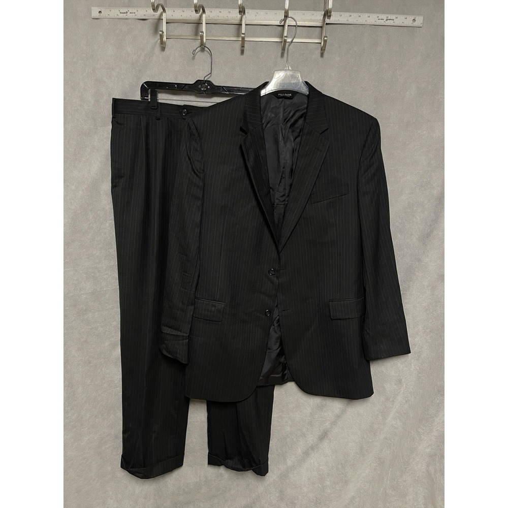 Jos A Bank Suit‎ Men's 46XL Black Striped 2B Academia Wool 40X33 Pants Luxury